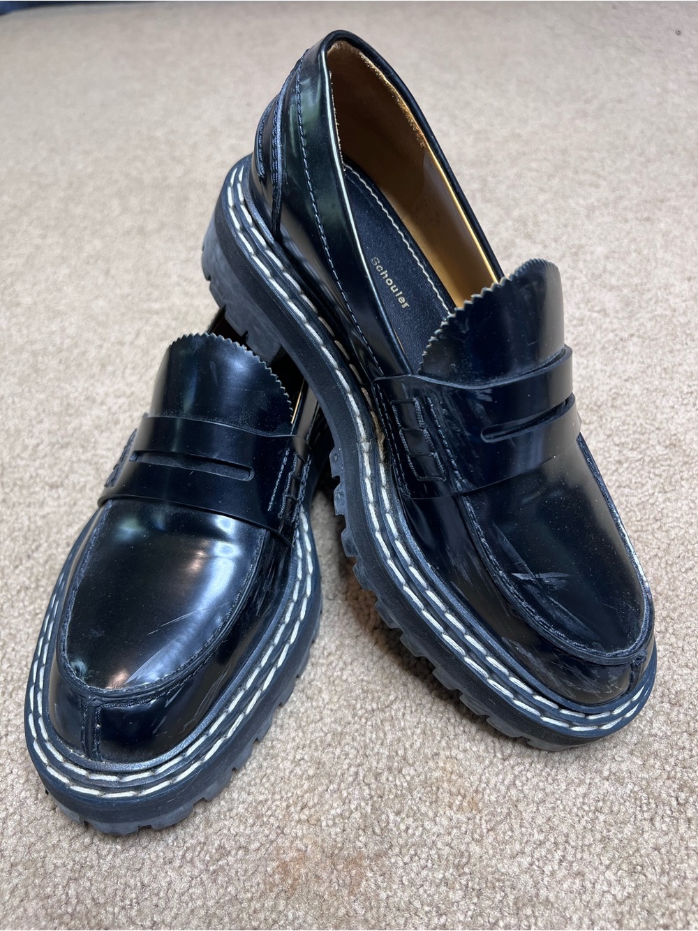 Proenza Schouler Black Patent Leather Chunky Penny Loafers